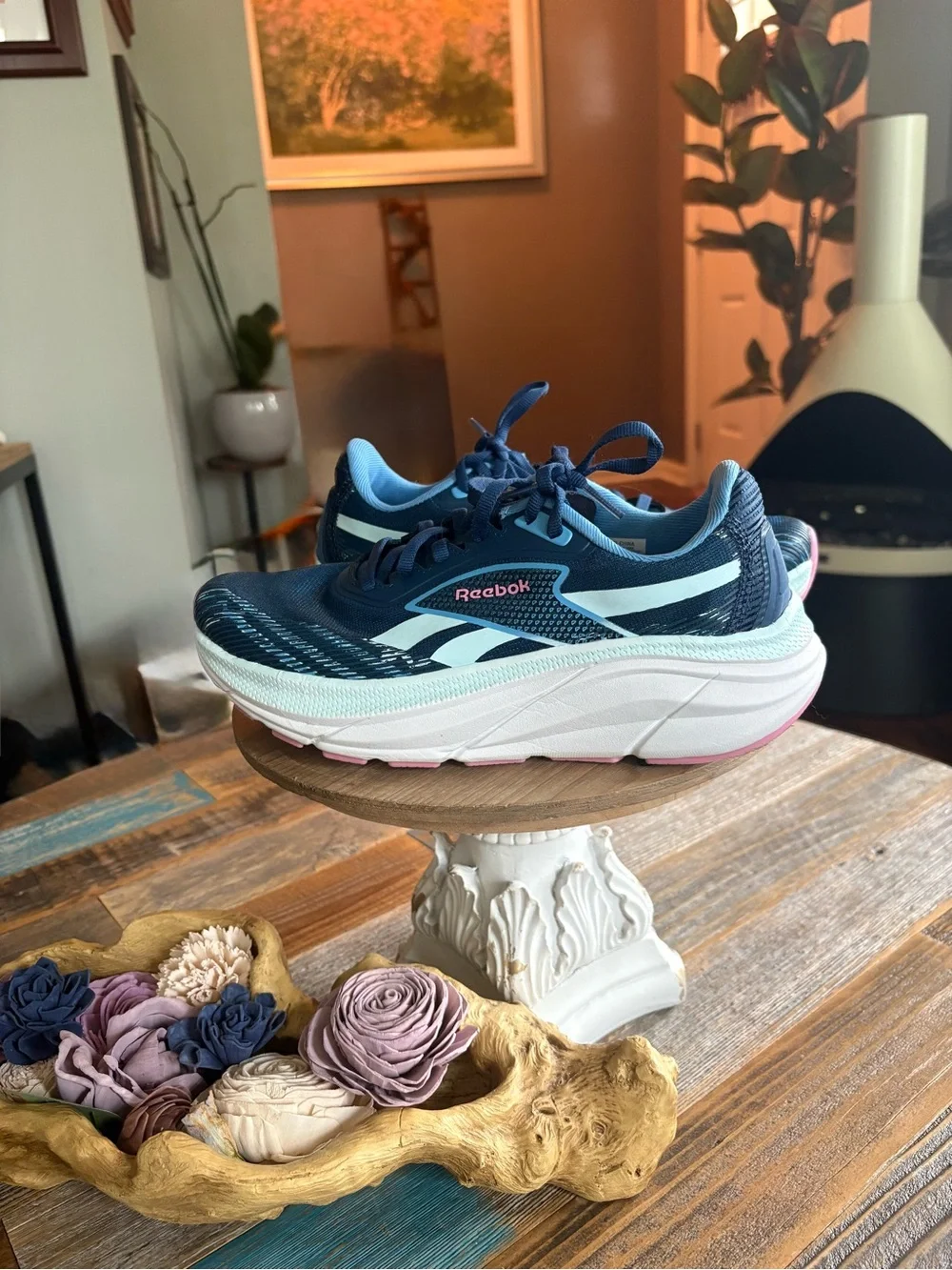 Reebok Women’s Running Shoes Size 7.5 Navy Blue Pink Athletic Sneakers